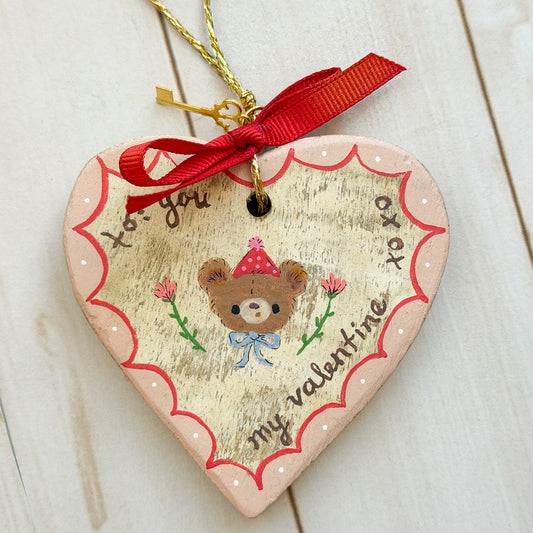 Hand-painted Valentine Heart and Key Ornaments | Choose Bear Style