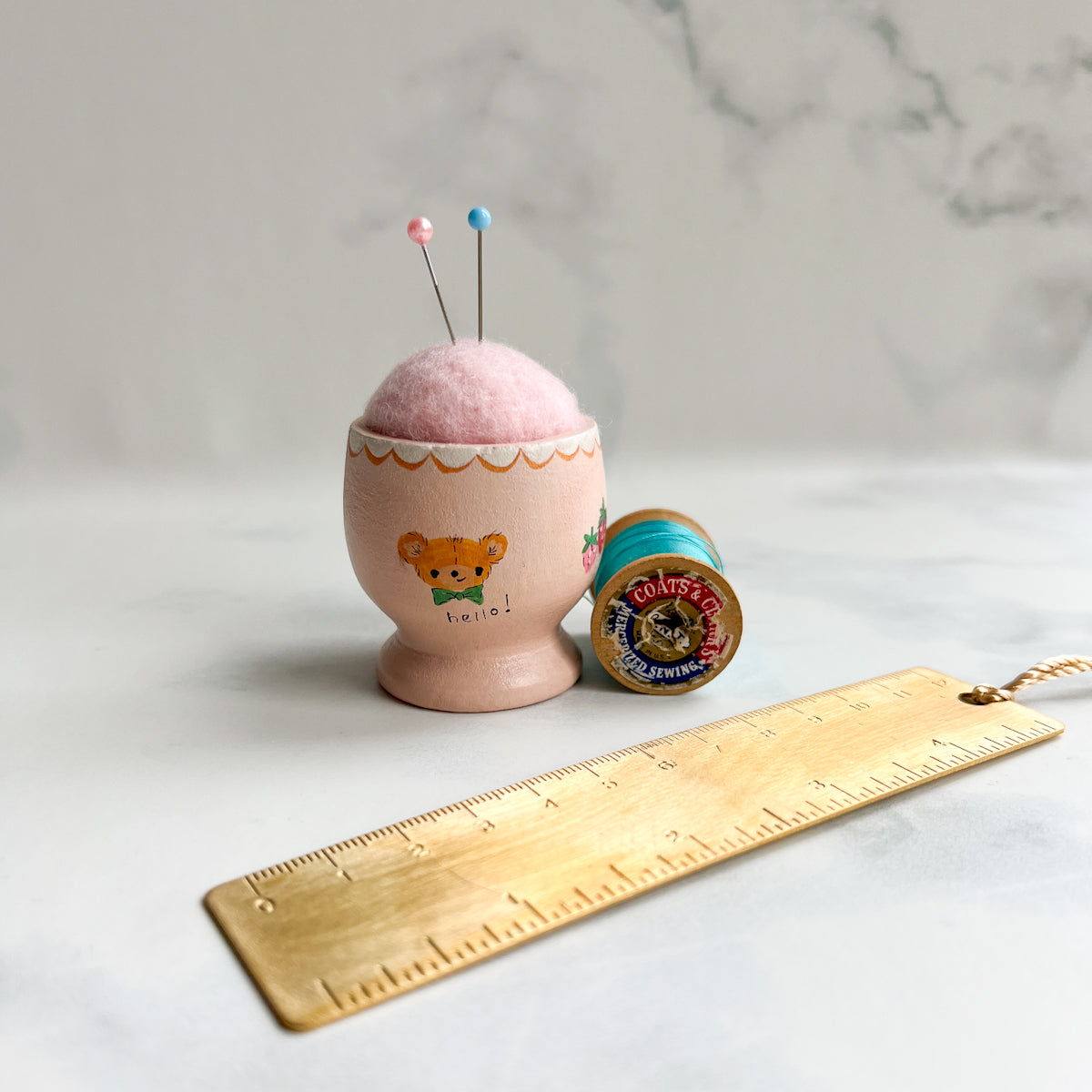 Hand Painted Wood Egg Cup Pin Cushion | No.12