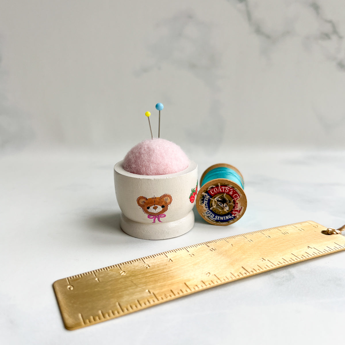 Hand Painted Wood Egg Cup Pin Cushion | No.13