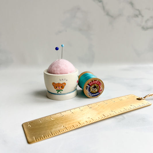 Hand Painted Wood Egg Cup Pin Cushion | No.14