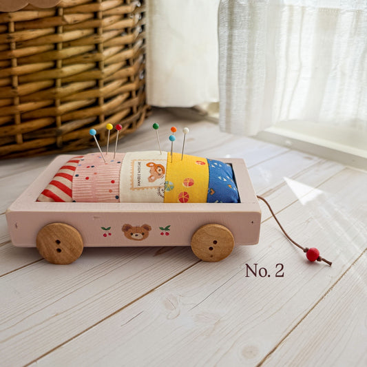 Pink Wood Wagon Pin Cushion | Cherry Bear No.2