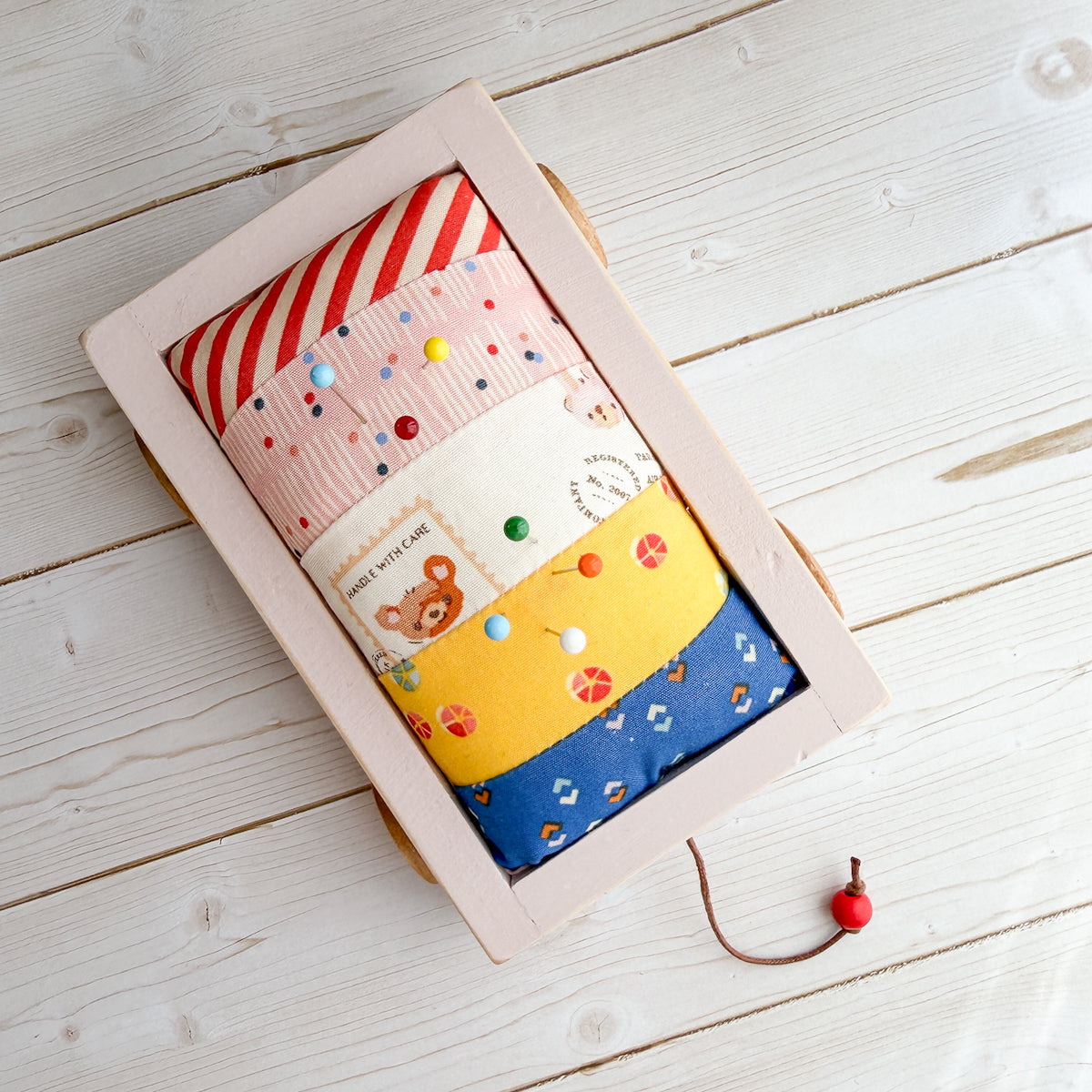 Pink Wood Wagon Pin Cushion | Cherry Bear No.2