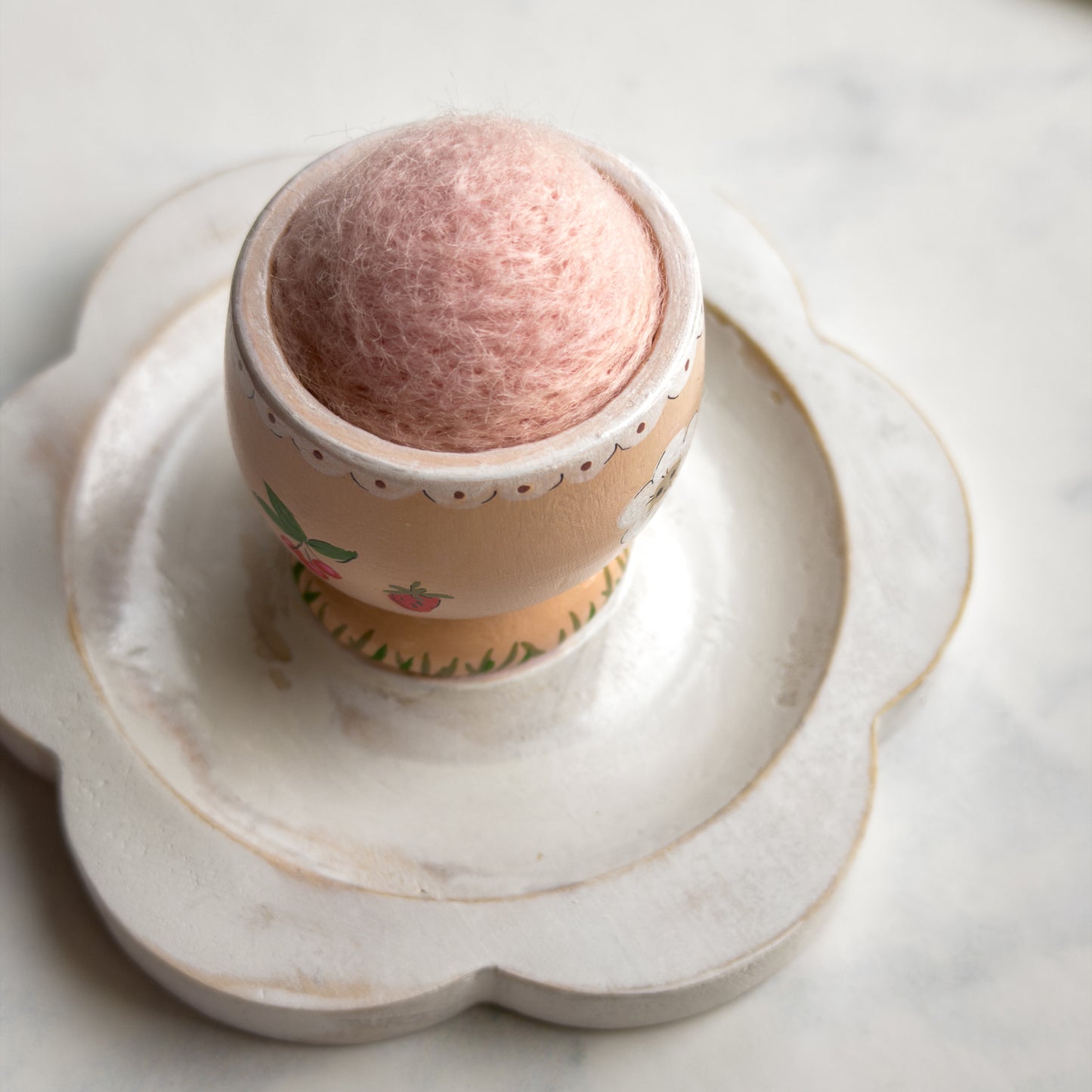 Hand Painted Wood Egg Cup Pin Cushion Flower Tray | No.18