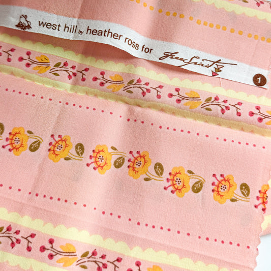 Heather Ross West Hill Salmon Floral Stripe | FQ