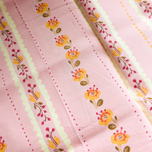 Heather Ross West Hill Salmon Floral Stripe | FQ