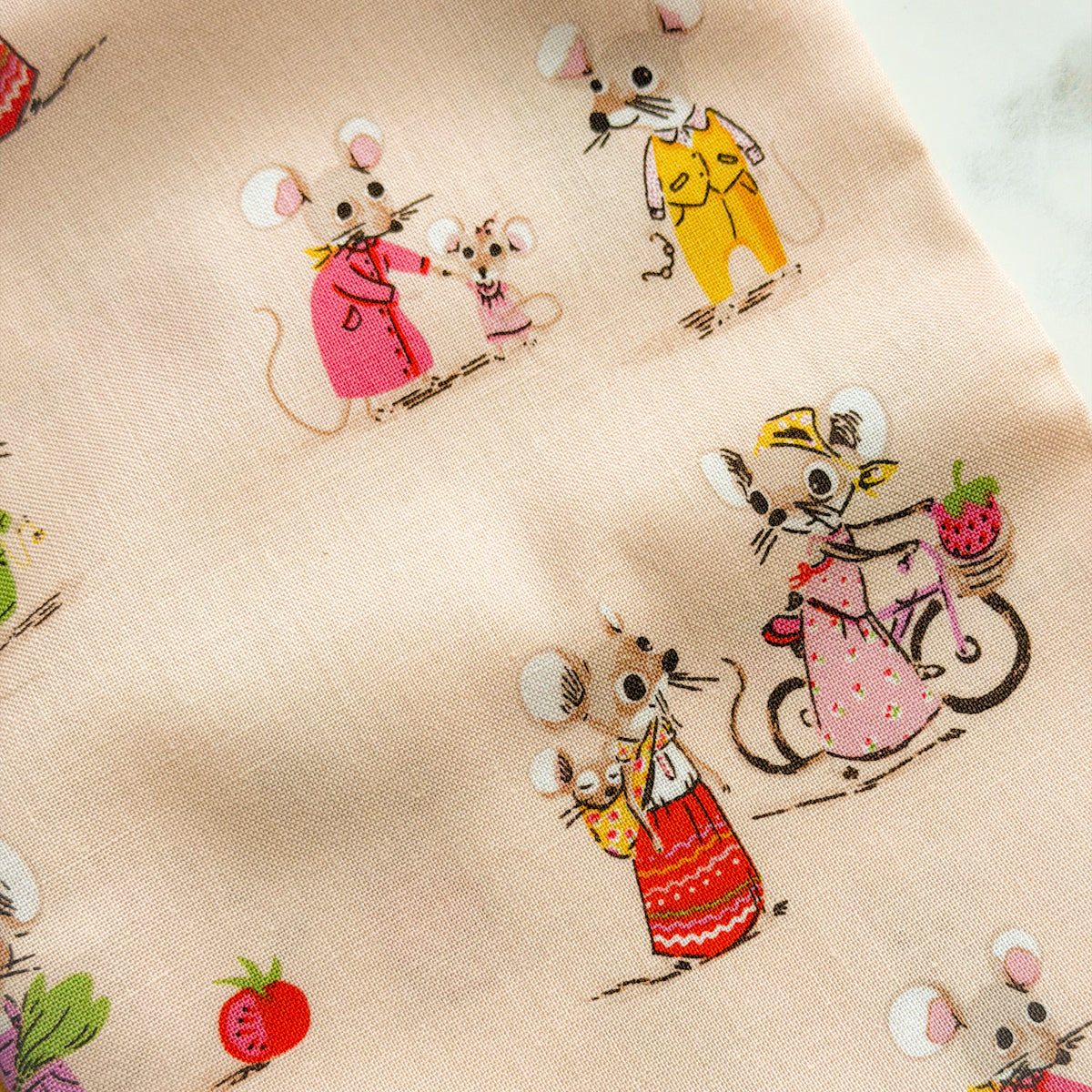 Heather Ross Trixie Mice on Blush Pink | Fat Quarter