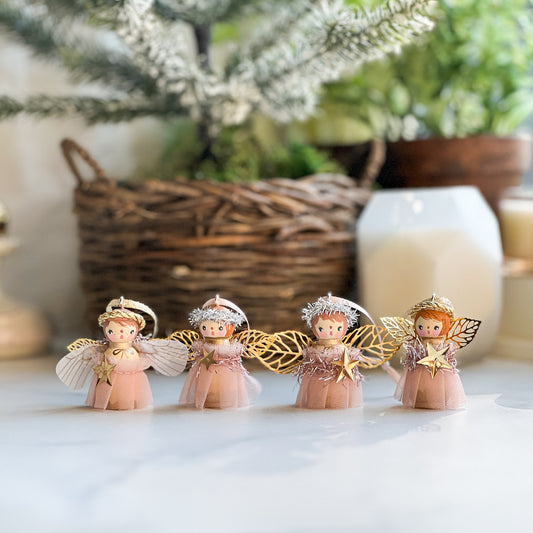 Hand Painted Holiday Fairy Angels | Small Angels in Pink dresses | Choose Angel No.32-35