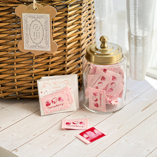Large Pink Strawberry Woven Labels | Set of two labels