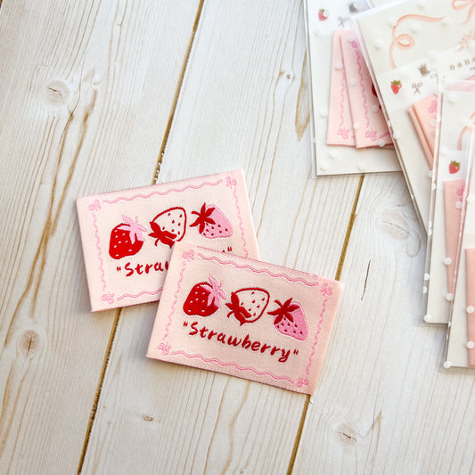 Large Pink Strawberry Woven Labels | Set of two labels