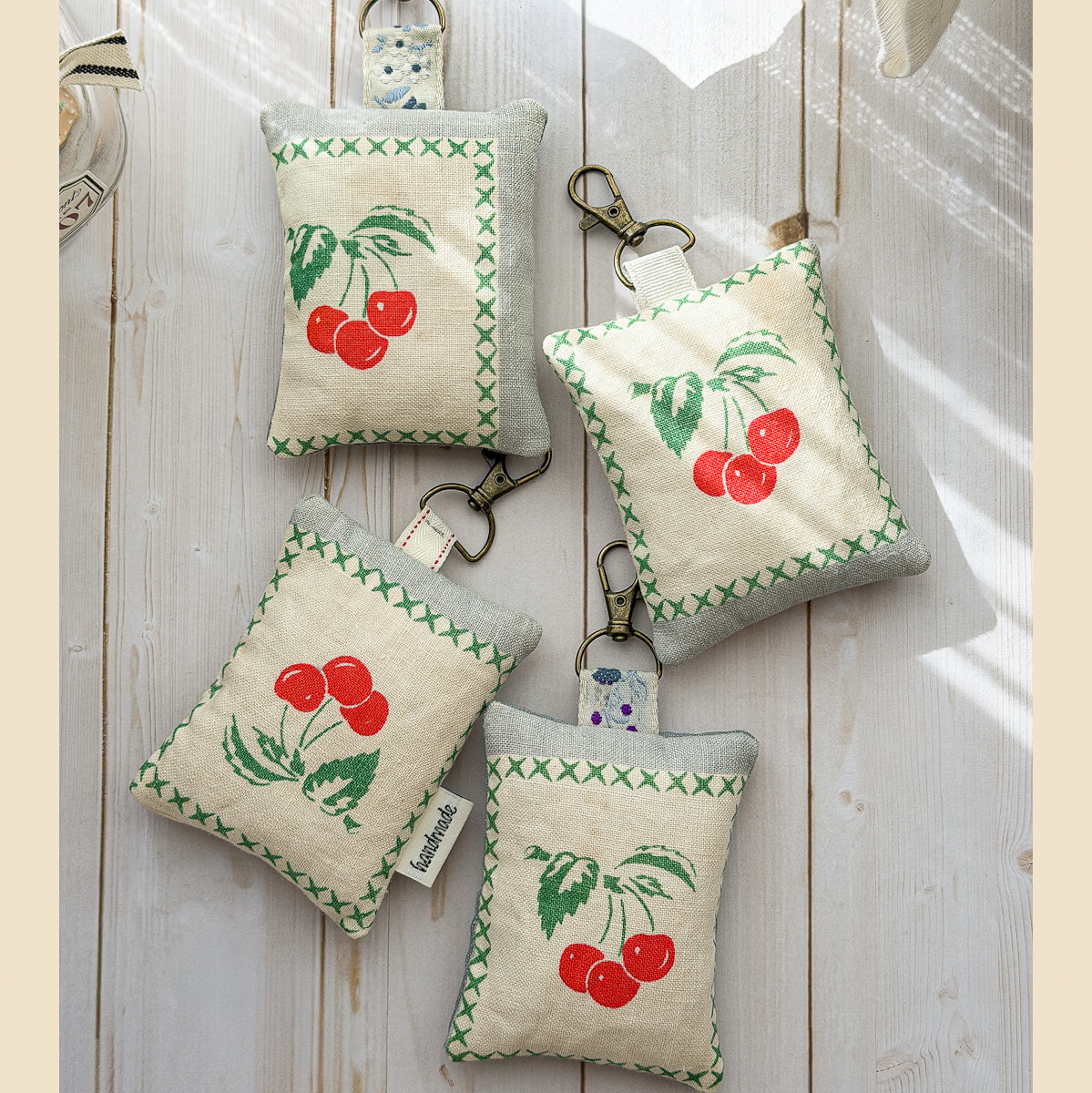 Vintage Cherry Cotton Lavender Sachet with Clip | Large | Choose Style