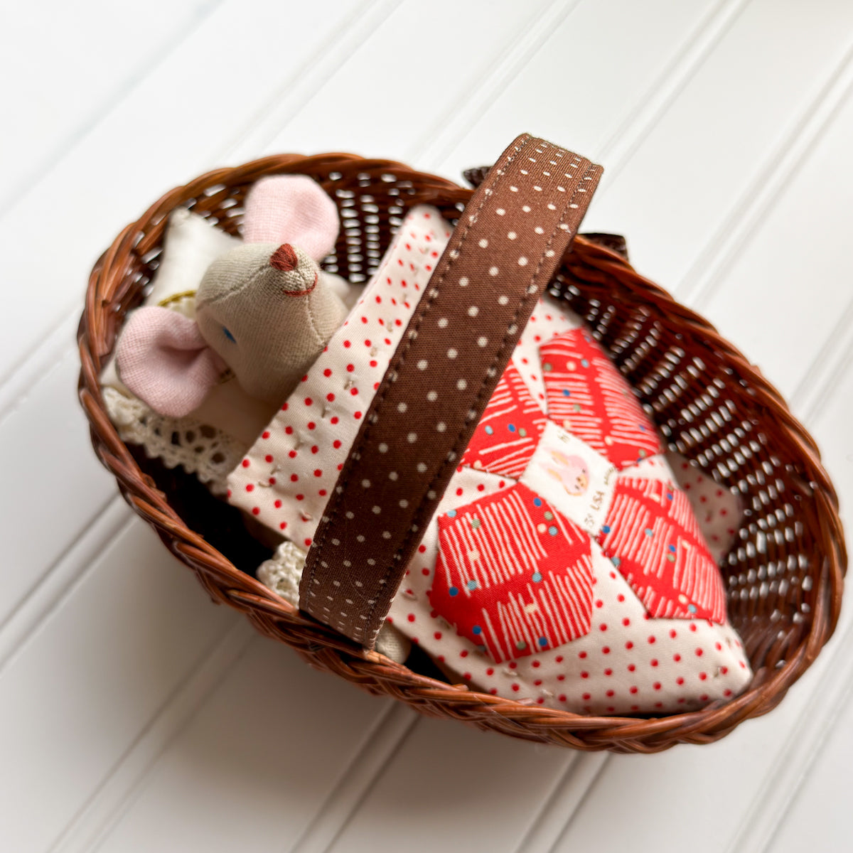 Handmade Brown Basket Bed Set for Small dolls, toys or softies