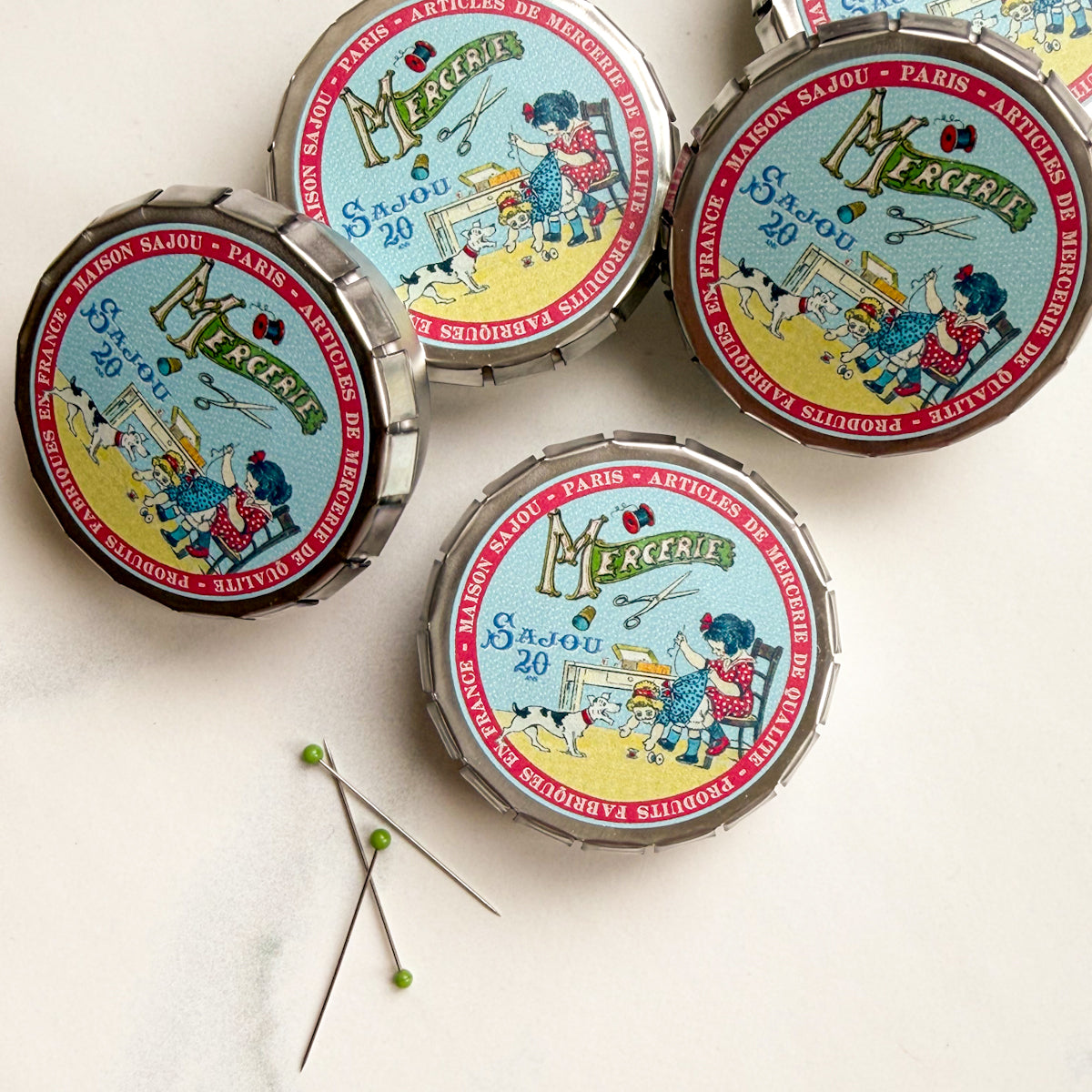 Sajou Little Girl Sewing Click-clack Tin