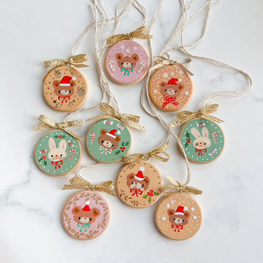 Holiday Christmas Hand-Painted Round Wood Tag Gift Topper Ornaments - Choose Style No.13-22
