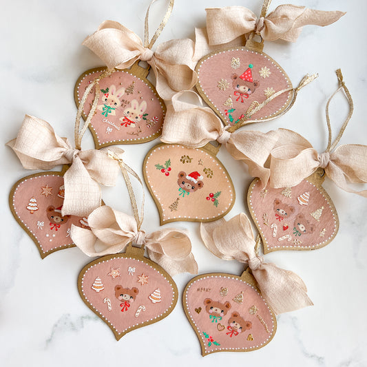 Golden Holiday Christmas Hand-Painted Wood Tag Gift Topper Ornaments - Choose Style No.1-7