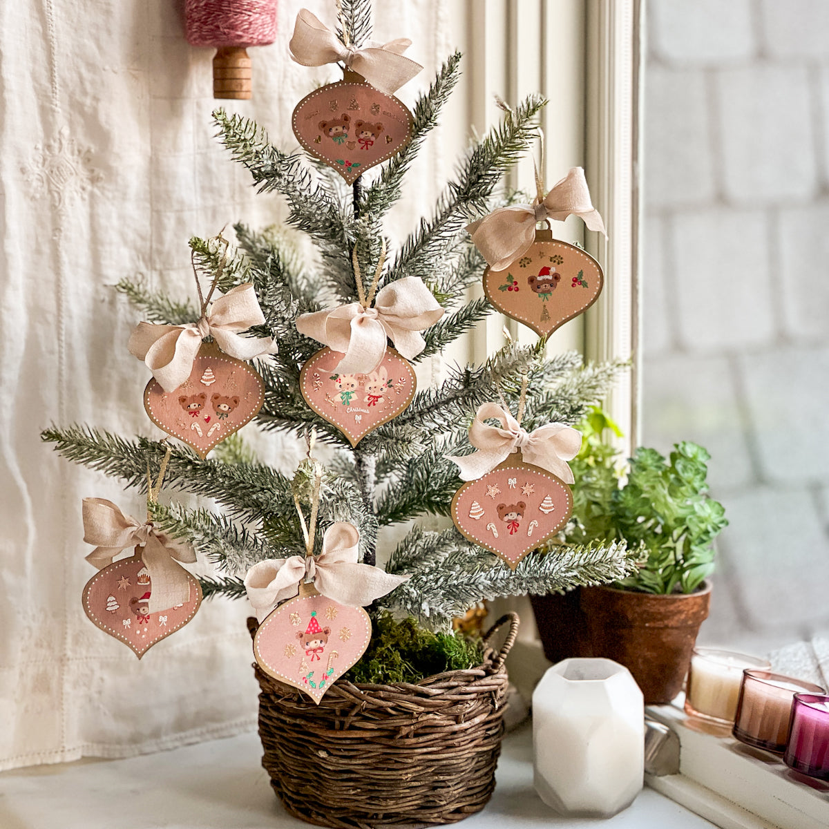 Golden Holiday Christmas Hand-Painted Wood Tag Gift Topper Ornaments - Choose Style No.1-7