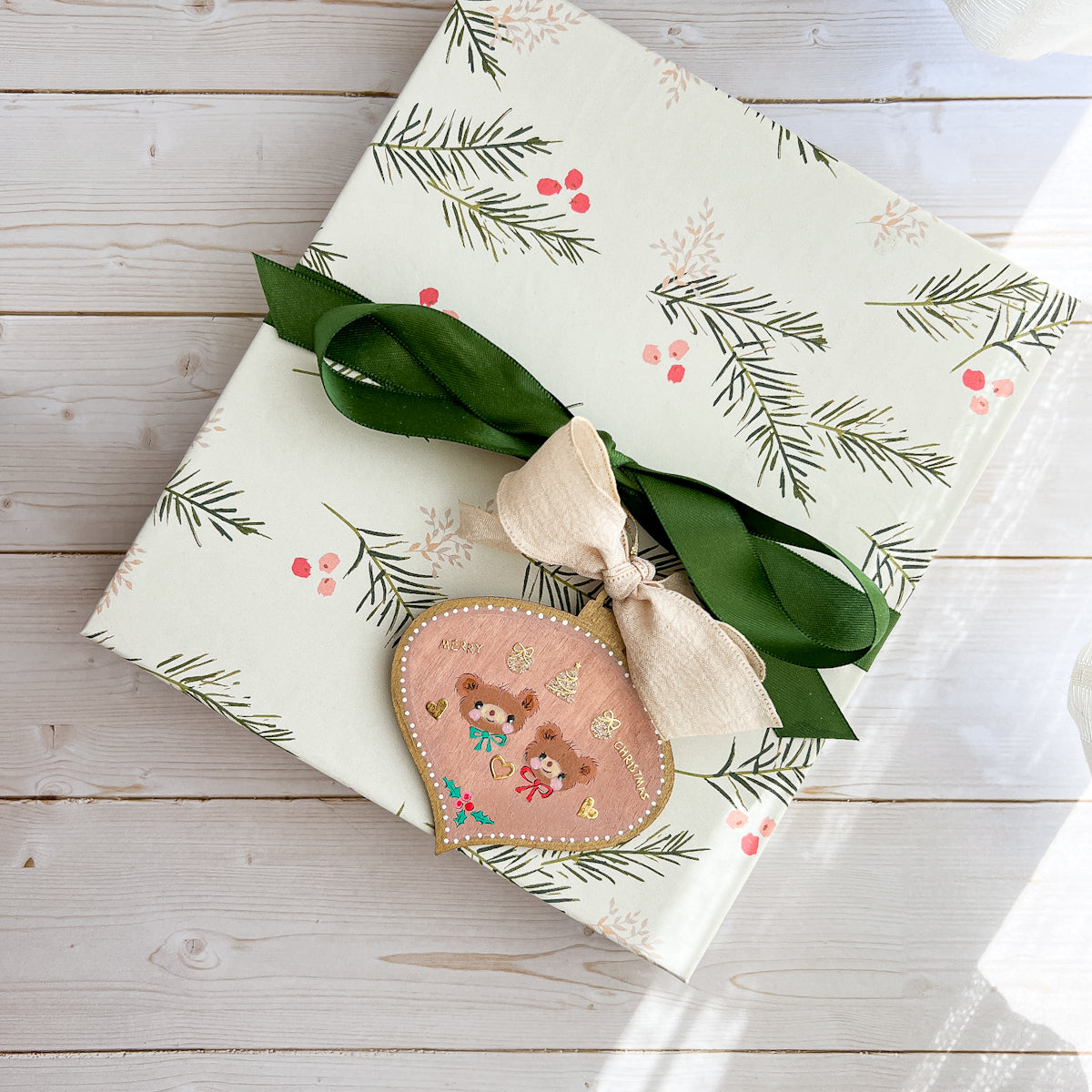 Golden Holiday Christmas Hand-Painted Wood Tag Gift Topper Ornaments - Choose Style No.1-7