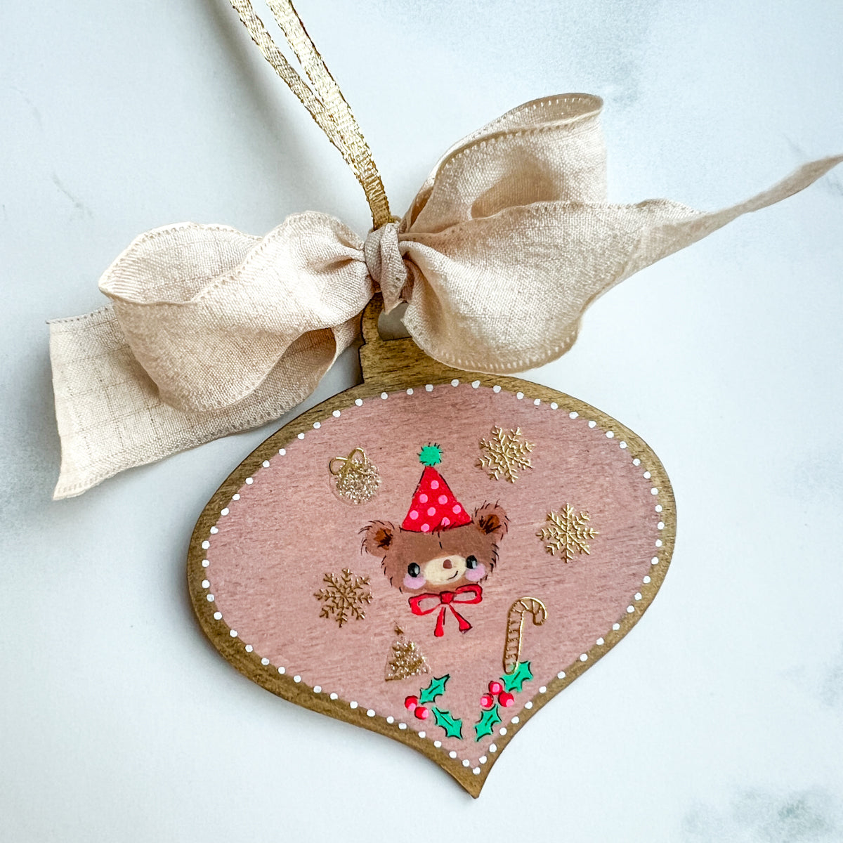 Golden Holiday Christmas Hand-Painted Wood Tag Gift Topper Ornaments - Choose Style No.1-7