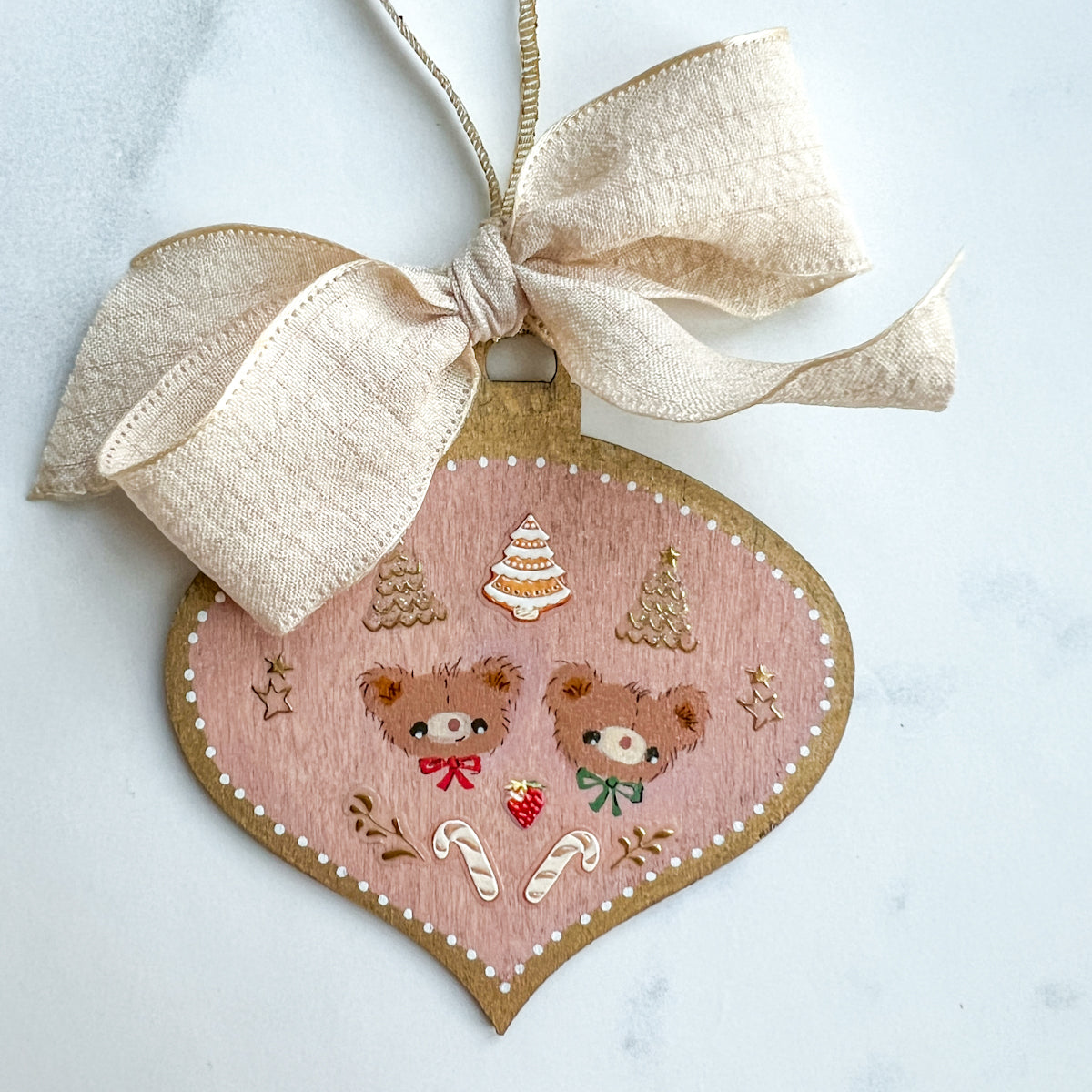 Golden Holiday Christmas Hand-Painted Wood Tag Gift Topper Ornaments - Choose Style No.1-7