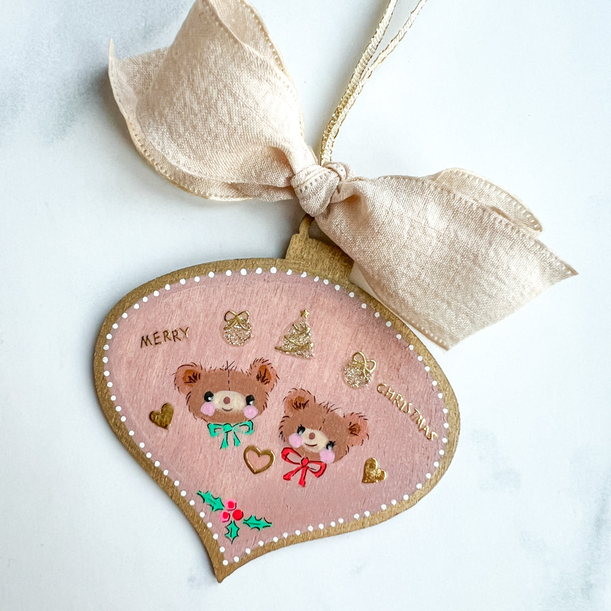 Golden Holiday Christmas Hand-Painted Wood Tag Gift Topper Ornaments - Choose Style No.1-7