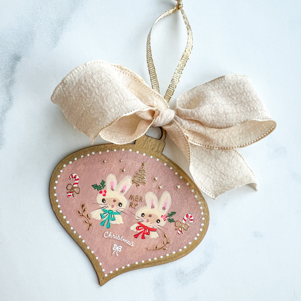 Golden Holiday Christmas Hand-Painted Wood Tag Gift Topper Ornaments - Choose Style No.1-7