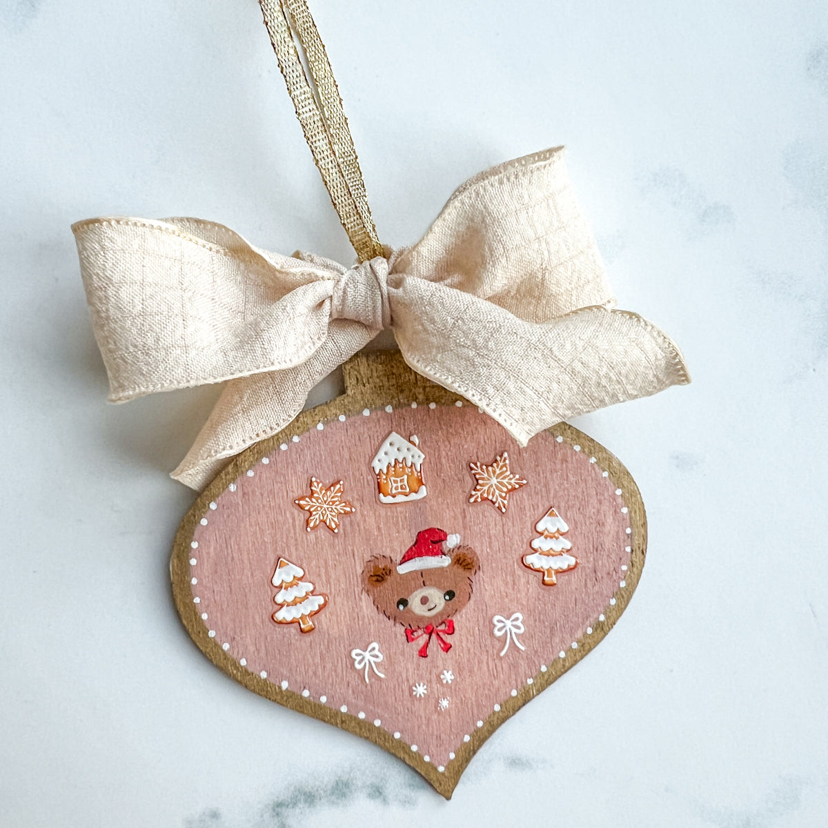 Golden Holiday Christmas Hand-Painted Wood Tag Gift Topper Ornaments - Choose Style No.1-7