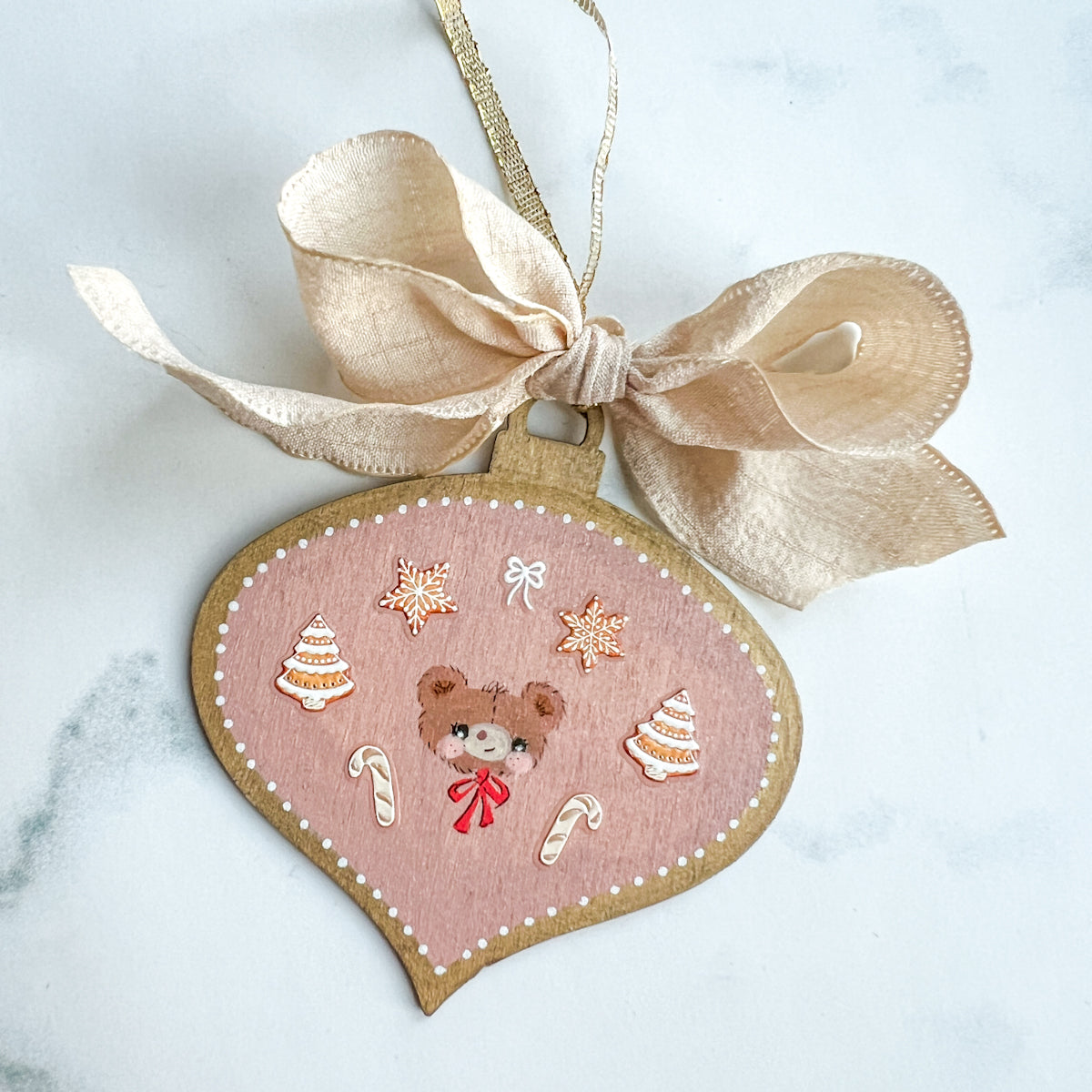 Golden Holiday Christmas Hand-Painted Wood Tag Gift Topper Ornaments - Choose Style No.1-7