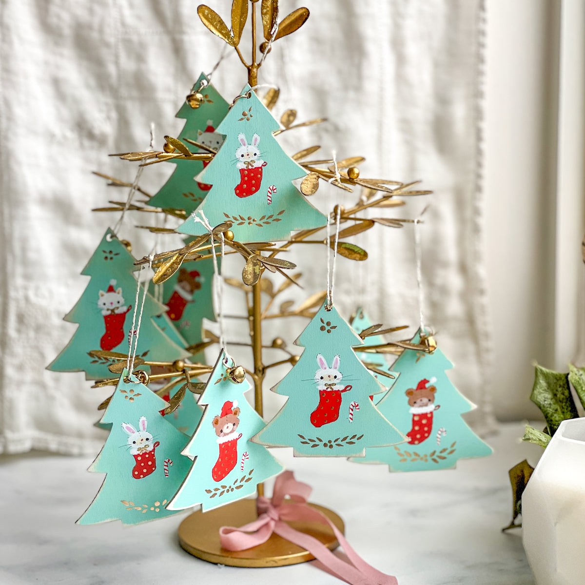 Mint & Green Christmas Stocking Stuffer Ornaments - Choose Style Bunny, Kitty, Bear