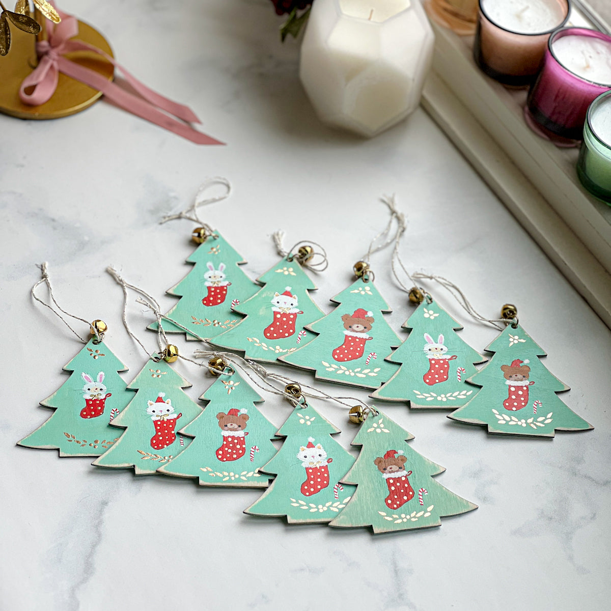 Mint & Green Christmas Stocking Stuffer Ornaments - Choose Style Bunny, Kitty, Bear