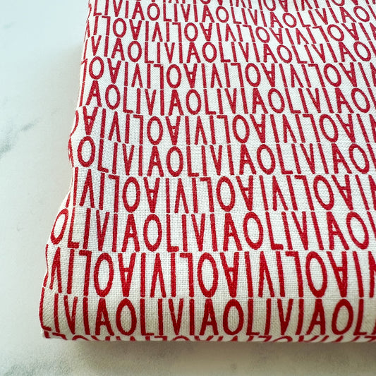 Olivia Red Text Fabric | Half Yard