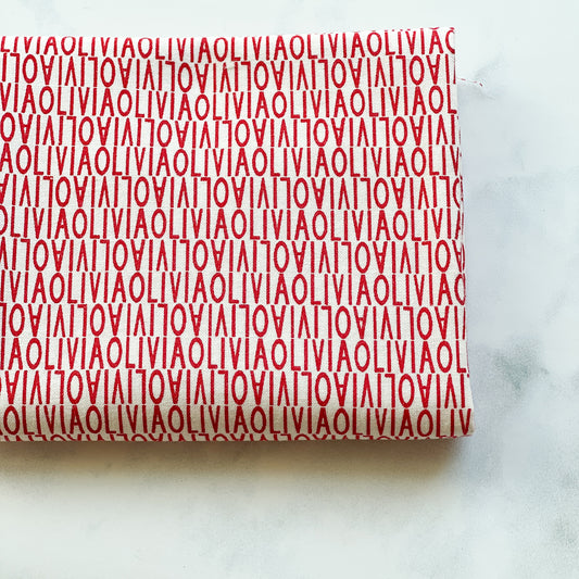 Olivia Red Text Fabric | Half Yard