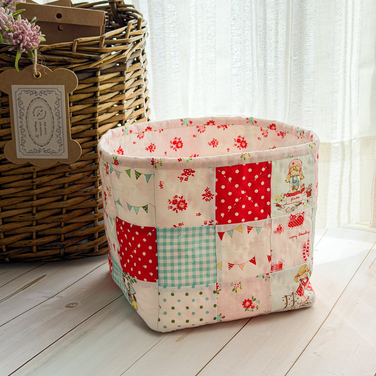 Sweet Tasha Noel Fabric Handmade Quilted Fabric Bin