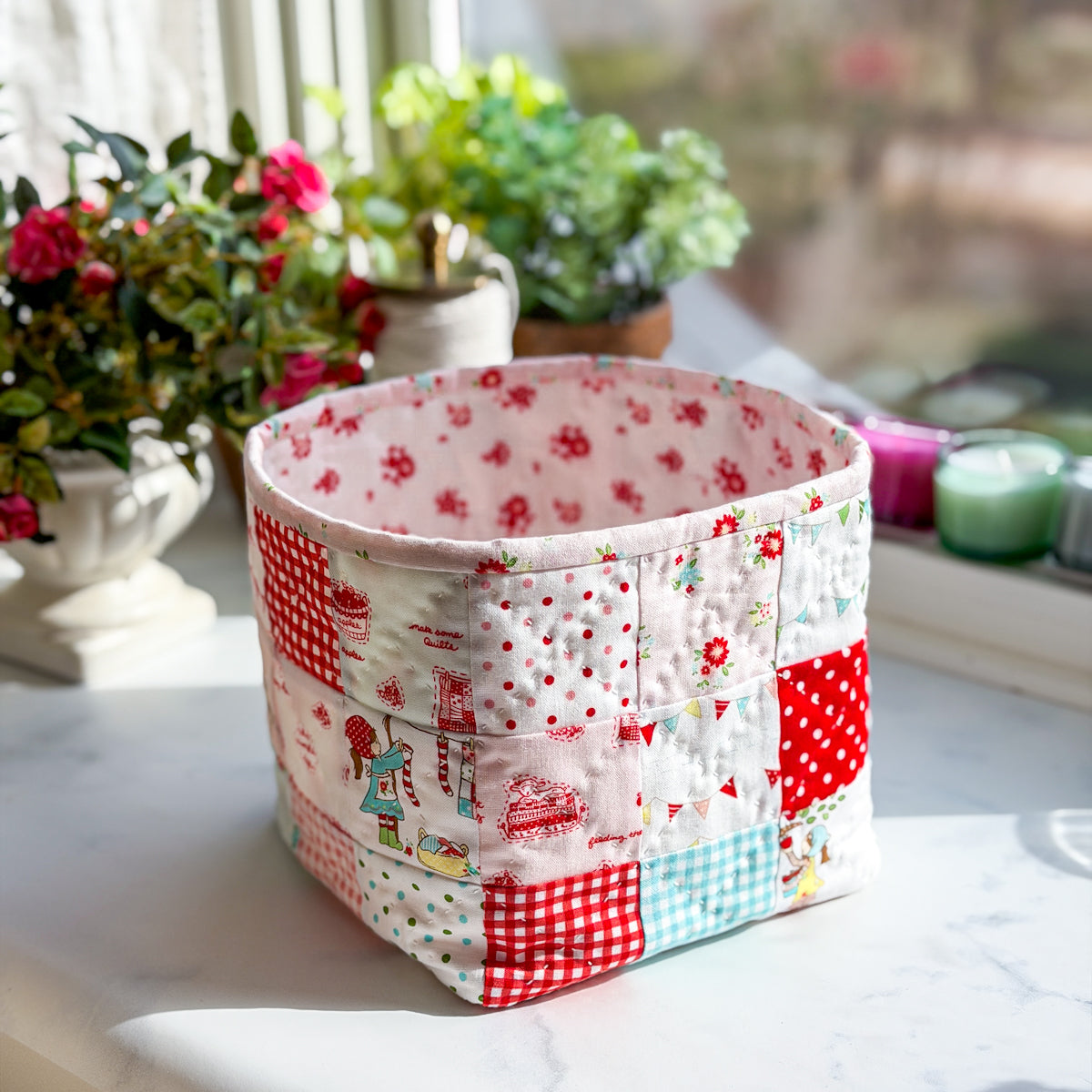 Sweet Tasha Noel Fabric Handmade Quilted Fabric Bin