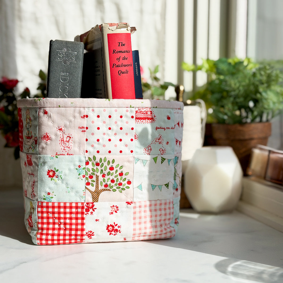 Sweet Tasha Noel Fabric Handmade Quilted Fabric Bin