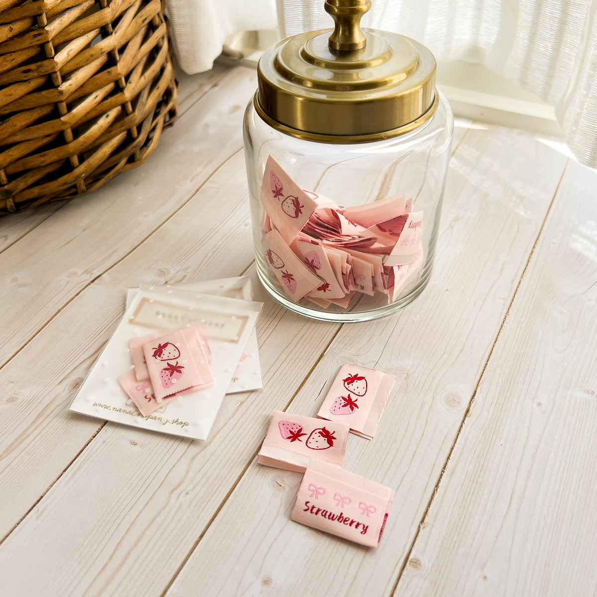 Pink Bow Strawberry woven folded labels | set of 3 labels