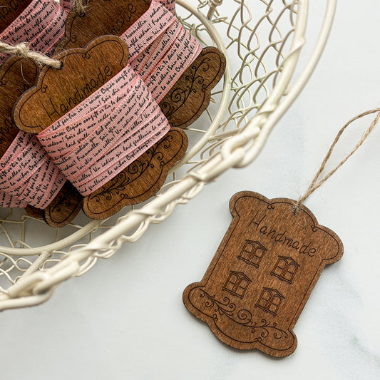 Pink French Script Ribbon on House Wood Bobbin | One yard