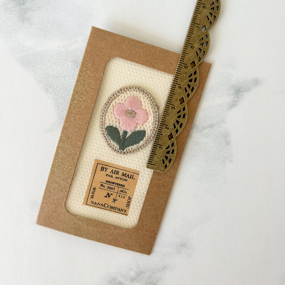 Woolen Pink Flower Golden Edge Sew-on Appliqué Patch
