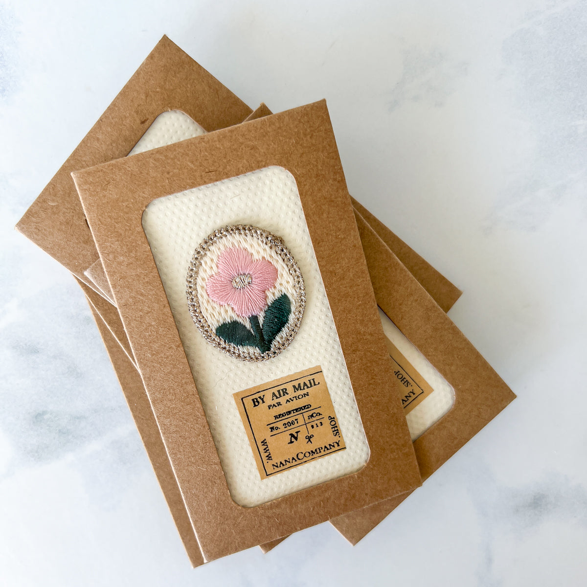 Woolen Pink Flower Golden Edge Sew-on Appliqué Patch