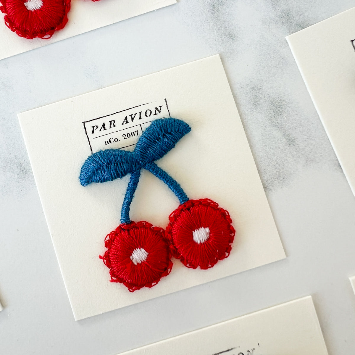 Red Cherry Blue Stem Appliqué Sew-on Patch