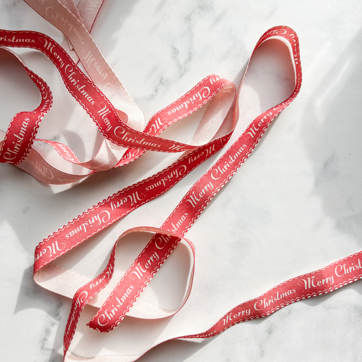 Merry Christmas Printed Cotton Ribbon - nanaCompany Wooden Bobbin | Blue or Green Top