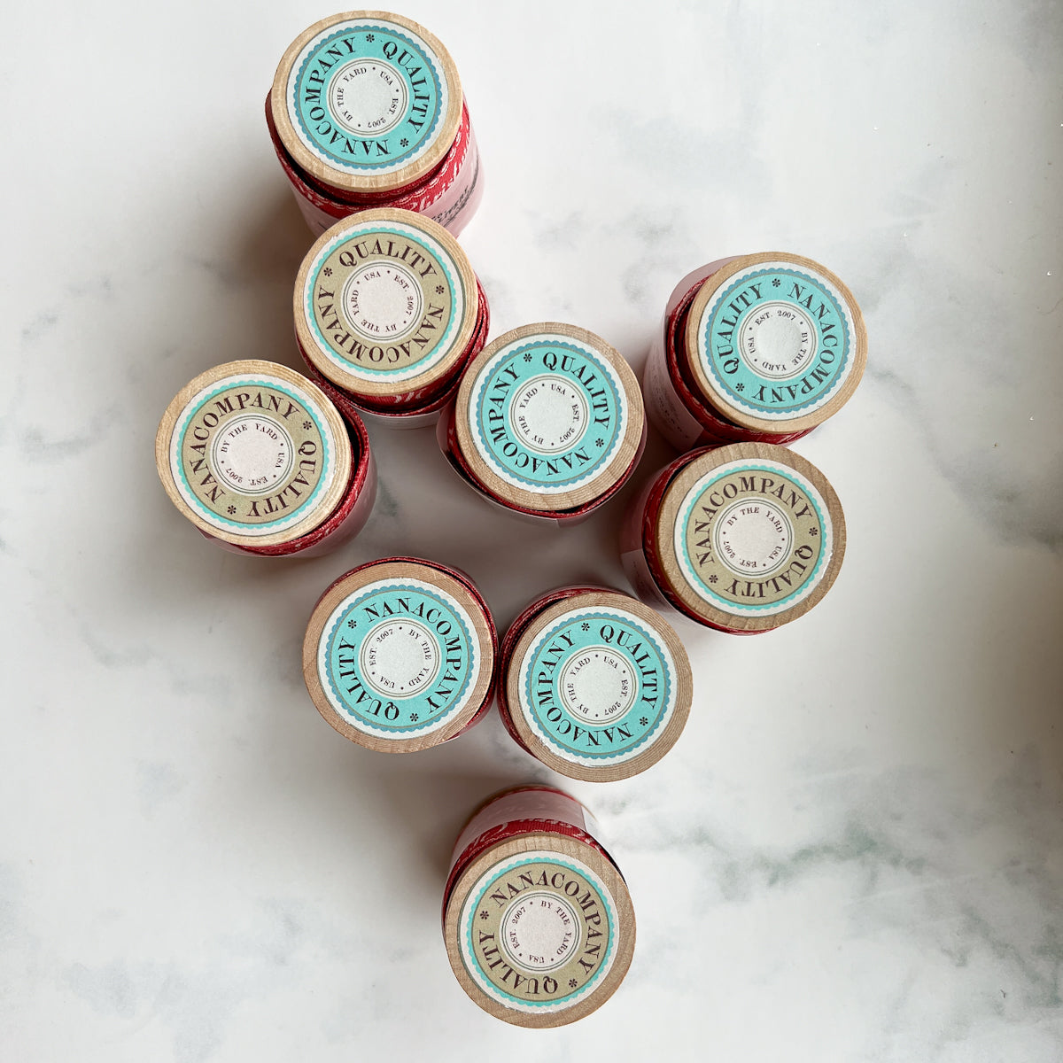 Merry Christmas Printed Cotton Ribbon - nanaCompany Wooden Bobbin | Blue or Green Top