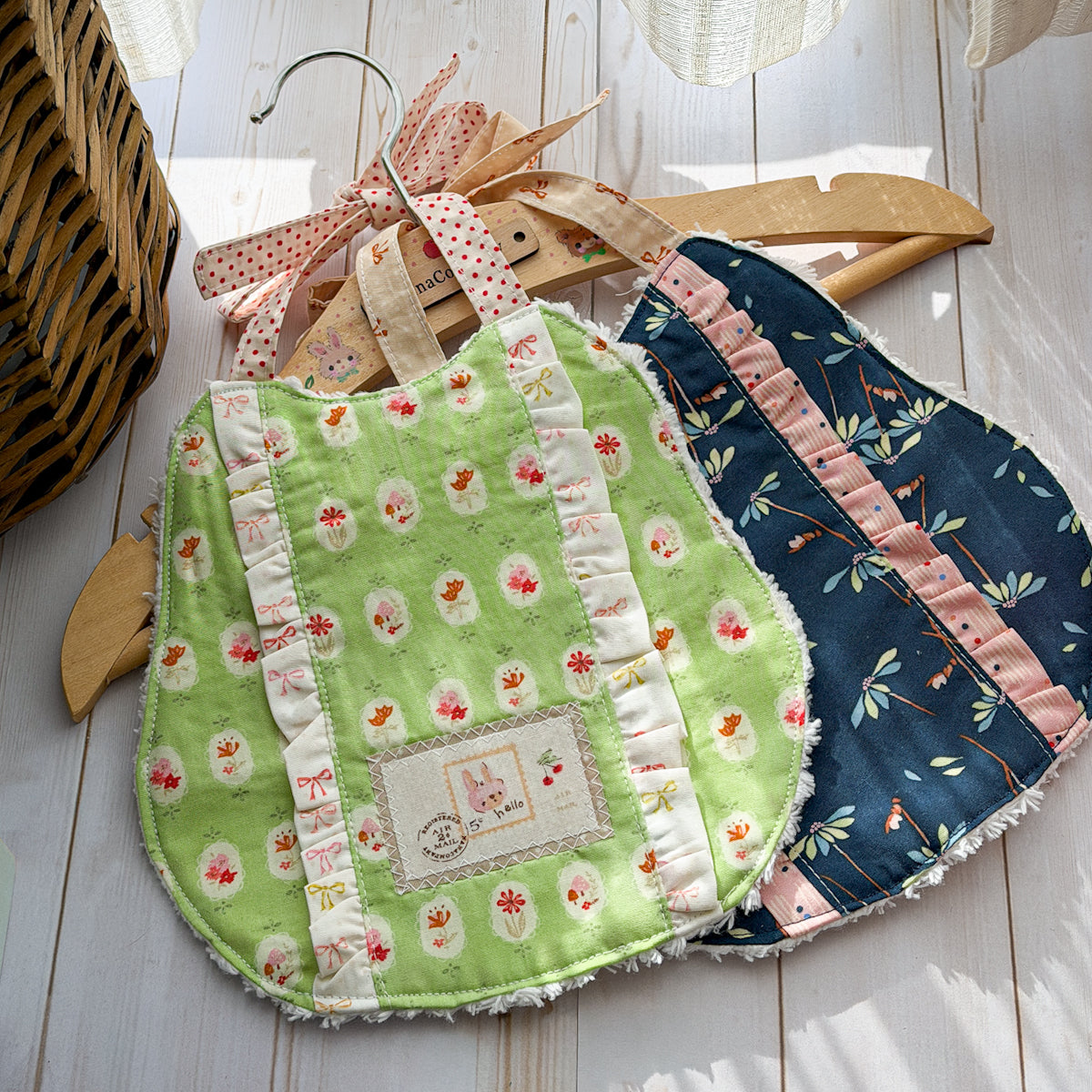 Handmade Ruffle Baby Bib | Choose Blue or Green