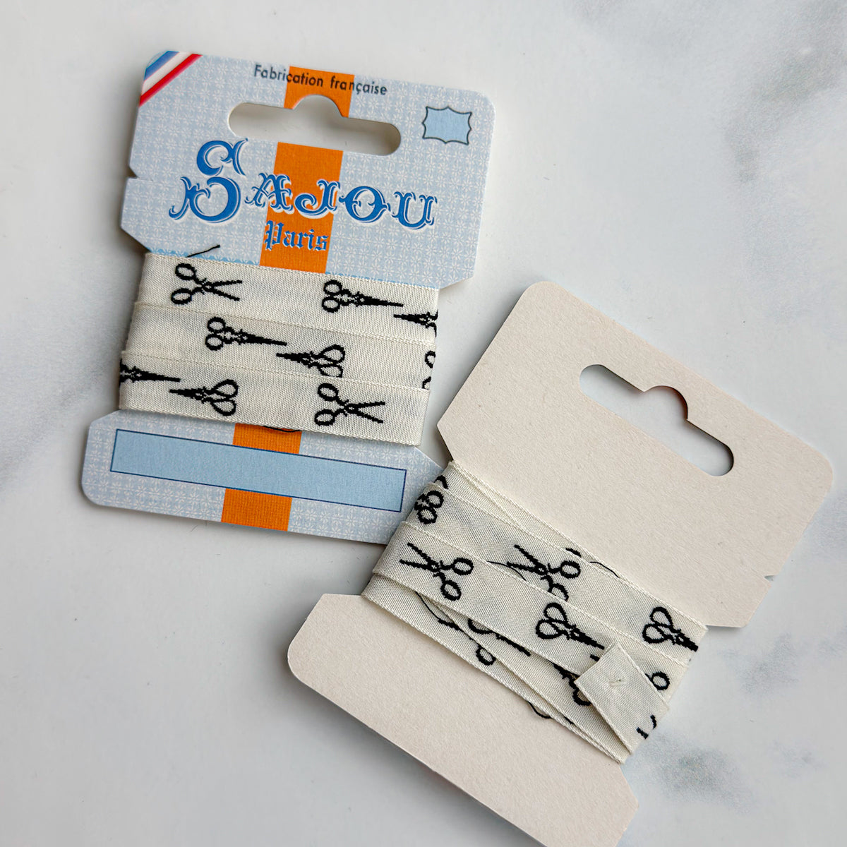 Sajou Cotton Ribbon Black Scissors on Card | One meter