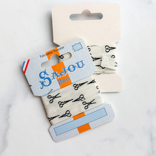 Sajou Cotton Ribbon Black Scissors on Card | One meter