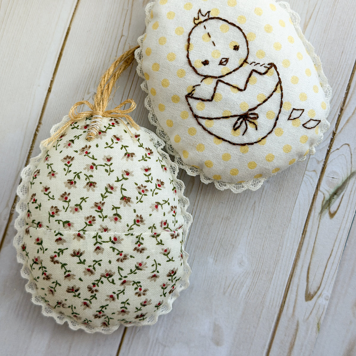 Embroidered Chick & Lamb Ornaments Easter Decor