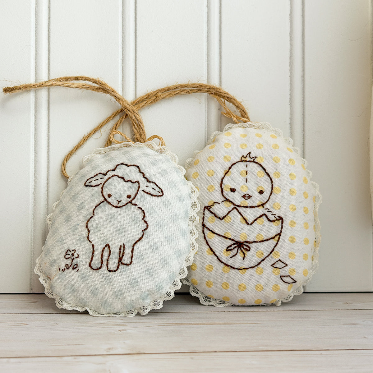 Embroidered Chick & Lamb Ornaments Easter Decor