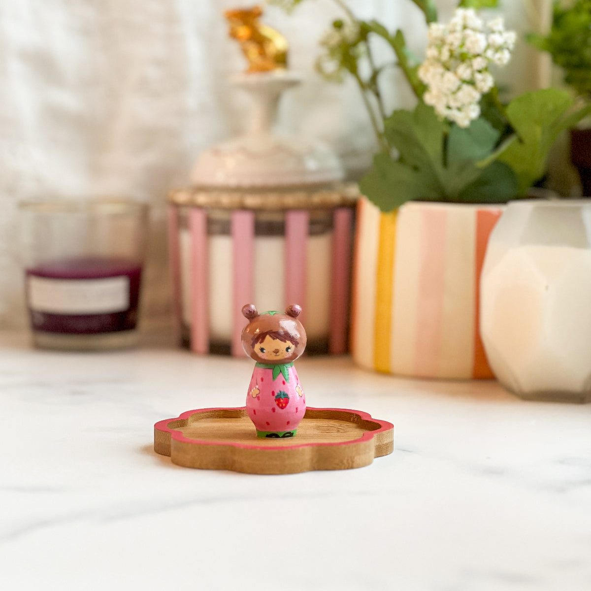 Hand Painted Strawberry/Cherry Girl Thread Spool Wood Tray | Choose No.24, 25, 26