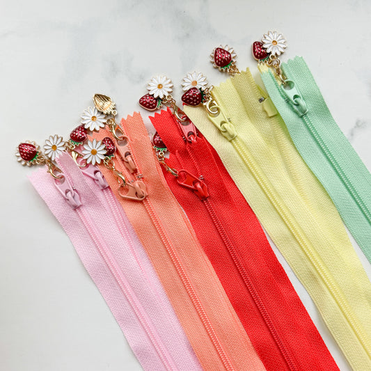 Strawberry + Daisy Enamel Metal Clip-on Charm Fun Zipper | Choose color