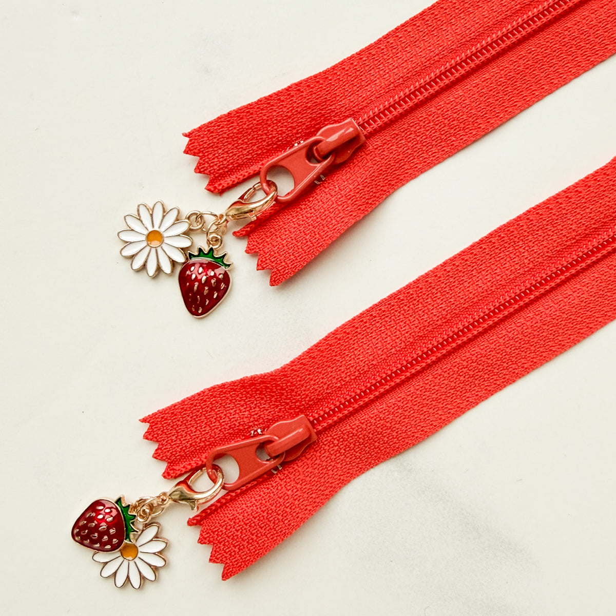 Strawberry + Daisy Enamel Metal Clip-on Charm Fun Zipper | Choose color