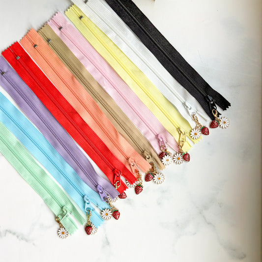 Strawberry + Daisy Enamel Metal Clip-on Charm Fun Zipper | Choose color