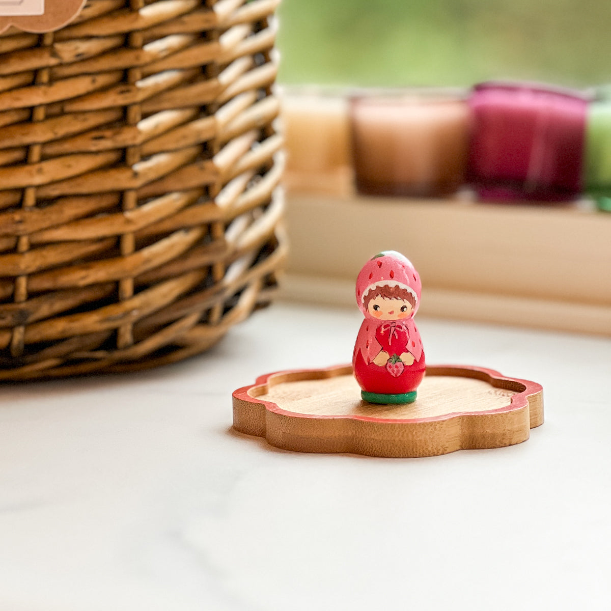 Hand Painted Strawberry/Cherry Girl Thread Spool Wood Tray | Choose Style